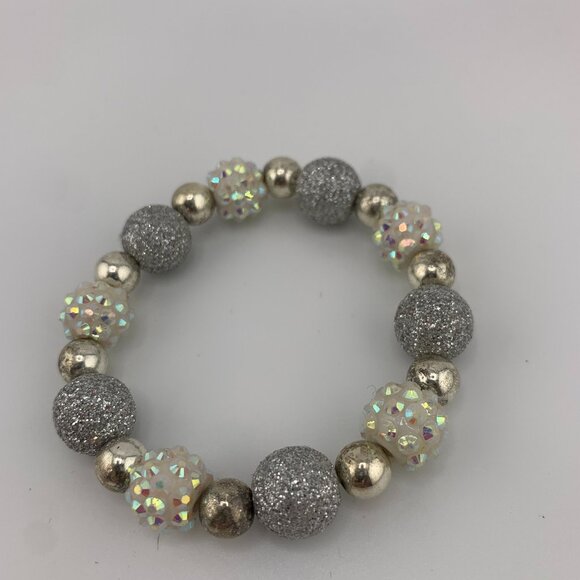 Shimmering Silver & Iridescent Beaded Bracelet - Picture 1 of 8